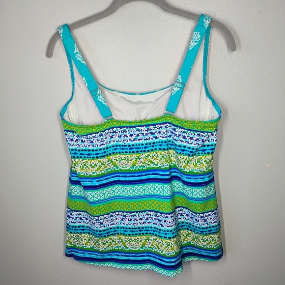 Lands End Tankini Swim Top Womens 10D Turquoise‎ Blue Striped Shelf Bra Support - Picture 2 of 9